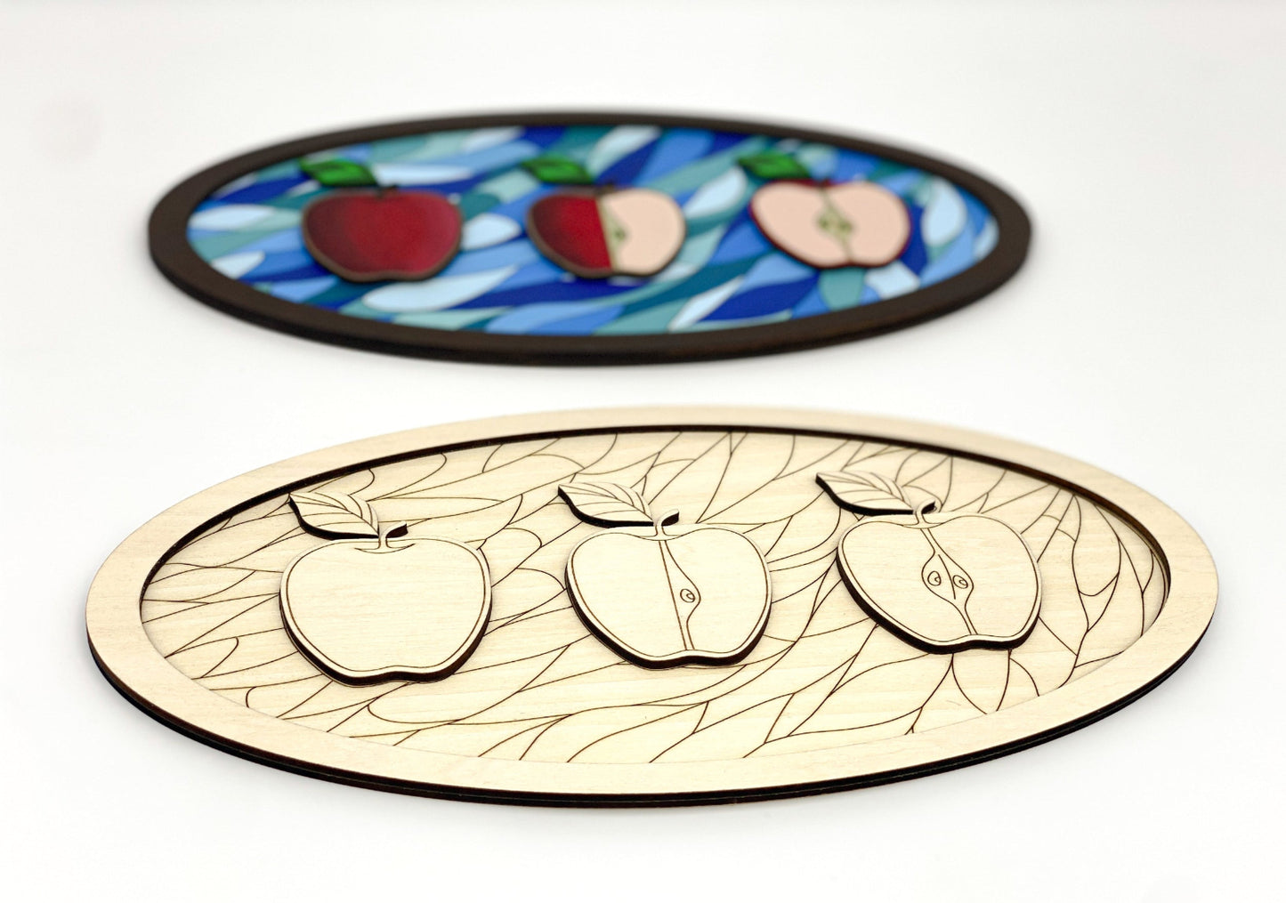 Apple Joy DIY Paint Kit With Layered Wood Design, Stained Glass-Style Apple Pattern, Paints, Brushes, And Display Options Included