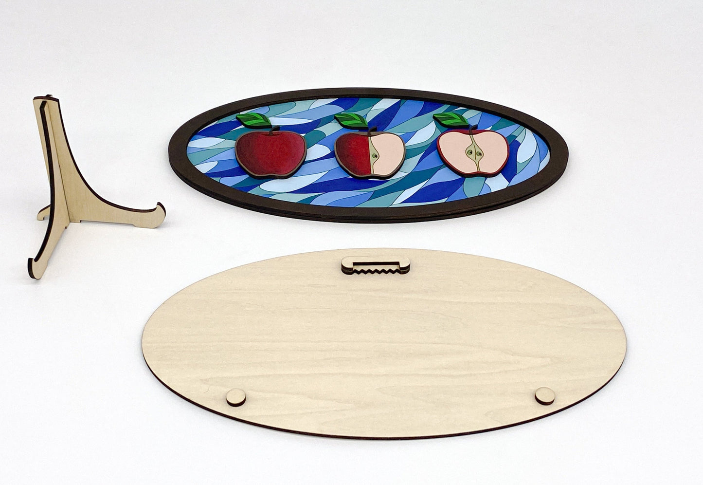 Apple Joy DIY Paint Kit With Layered Wood Design, Stained Glass-Style Apple Pattern, Paints, Brushes, And Display Options Included