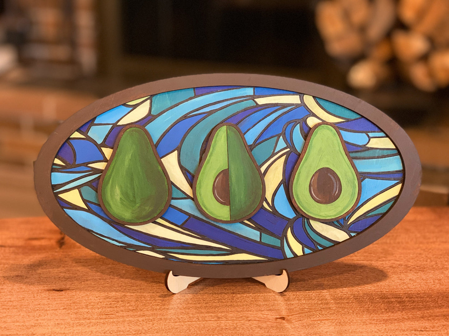 Avocado Fun DIY Paint Kit With Layered Wood Design, Stained Glass-Style Avocado Pattern, Paints, Brushes, And Display Options Included