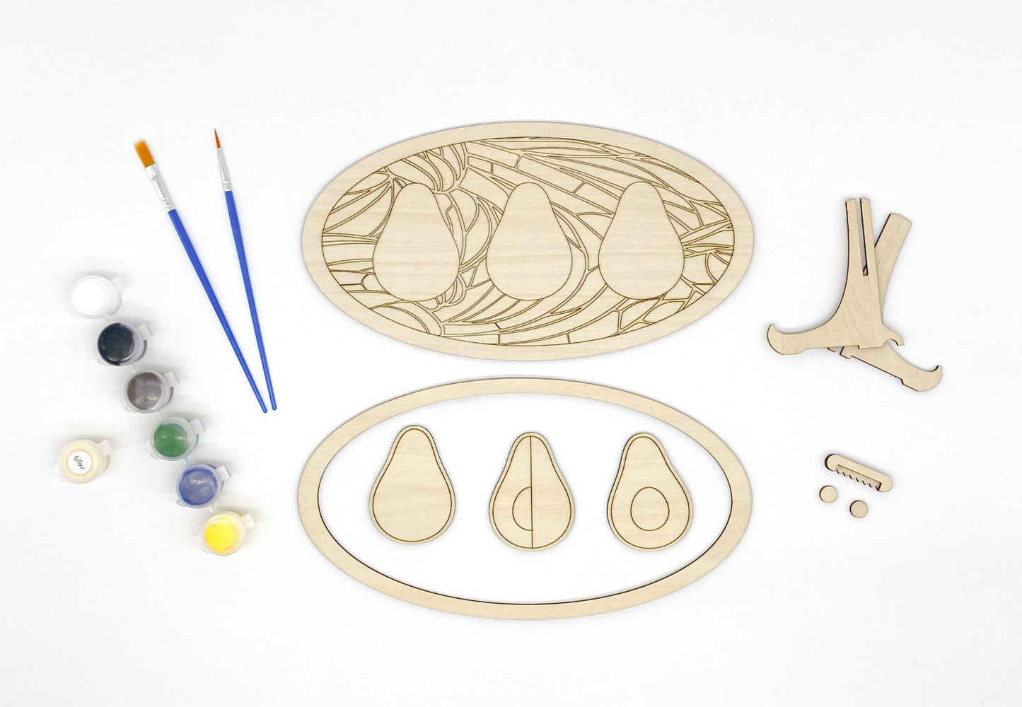 Avocado Fun DIY Paint Kit With Layered Wood Design, Stained Glass-Style Avocado Pattern, Paints, Brushes, And Display Options Included