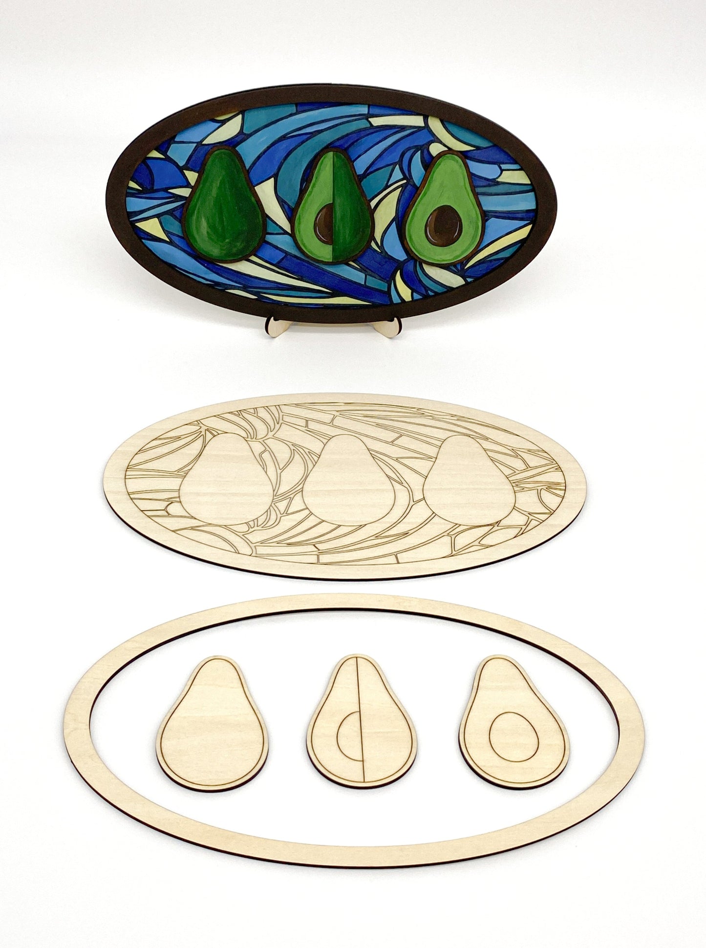 Avocado Fun DIY Paint Kit With Layered Wood Design, Stained Glass-Style Avocado Pattern, Paints, Brushes, And Display Options Included