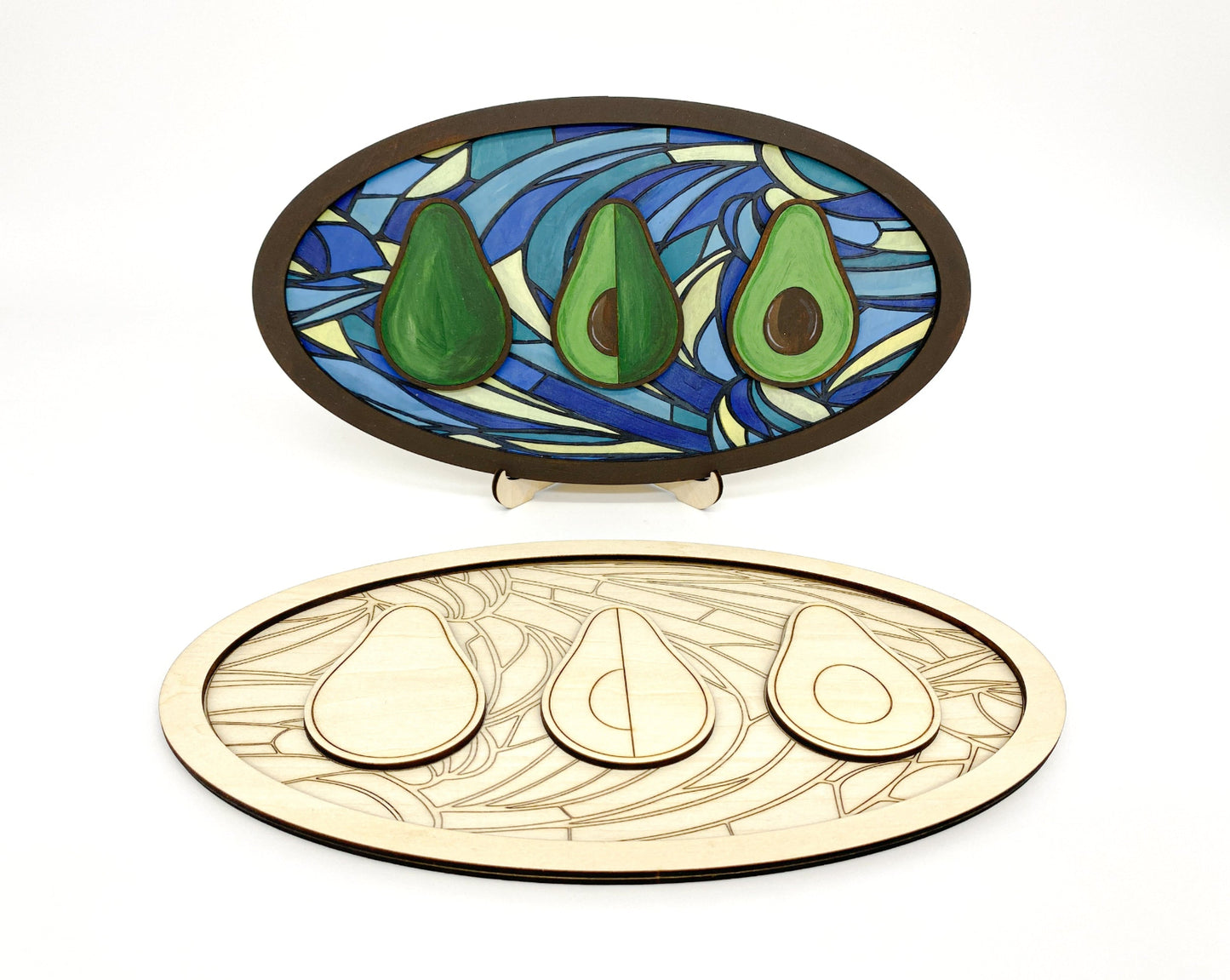 Avocado Fun DIY Paint Kit With Layered Wood Design, Stained Glass-Style Avocado Pattern, Paints, Brushes, And Display Options Included