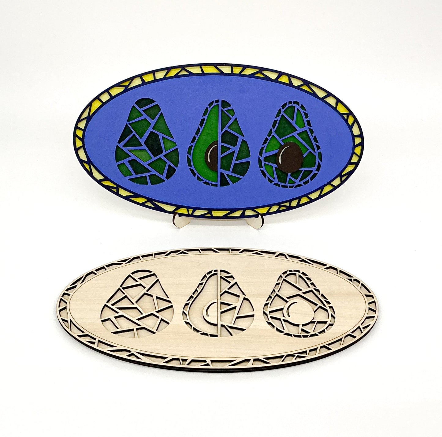 Avocado Magic DIY Paint Kit With Layered Wood Design, Stained Glass-Style Avocado Pattern, Paints, Brushes, And Display Options Included