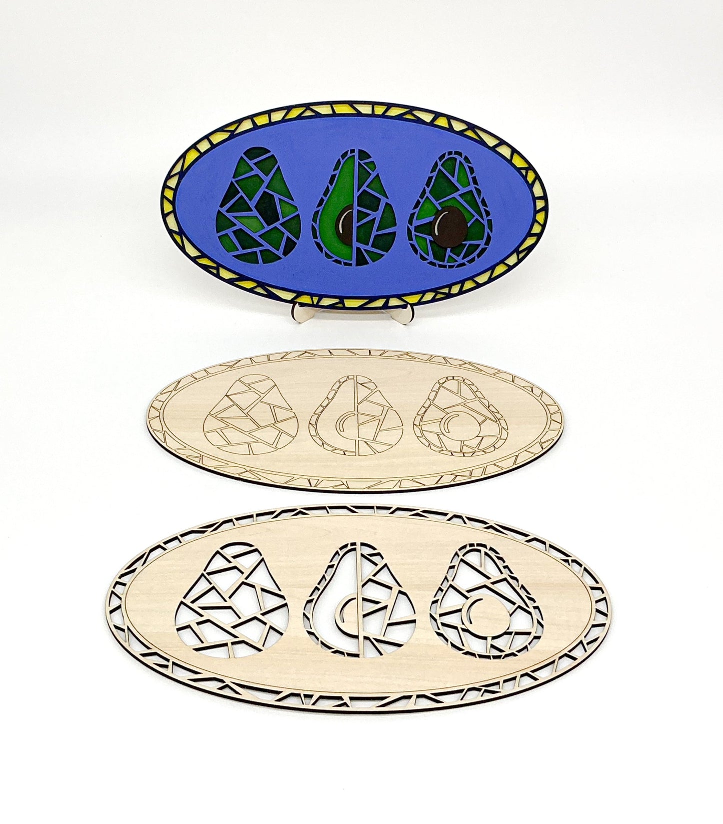 Avocado Magic DIY Paint Kit With Layered Wood Design, Stained Glass-Style Avocado Pattern, Paints, Brushes, And Display Options Included