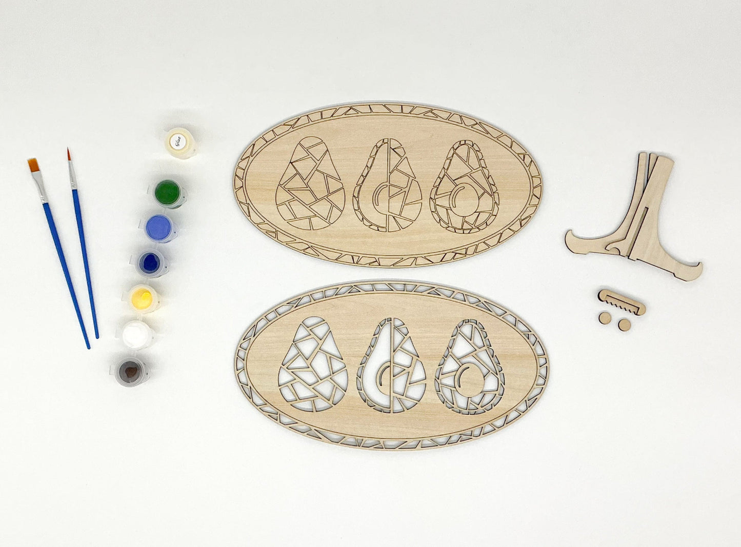 Avocado Magic DIY Paint Kit With Layered Wood Design, Stained Glass-Style Avocado Pattern, Paints, Brushes, And Display Options Included