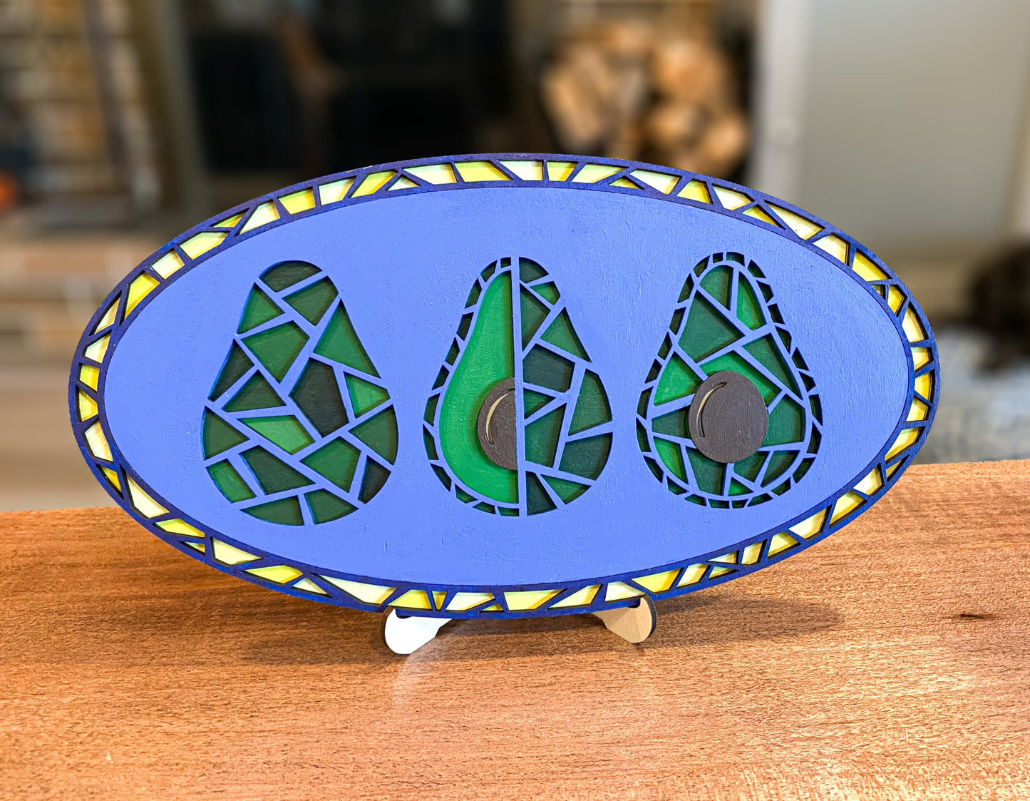 Avocado Magic DIY Paint Kit With Layered Wood Design, Stained Glass-Style Avocado Pattern, Paints, Brushes, And Display Options Included