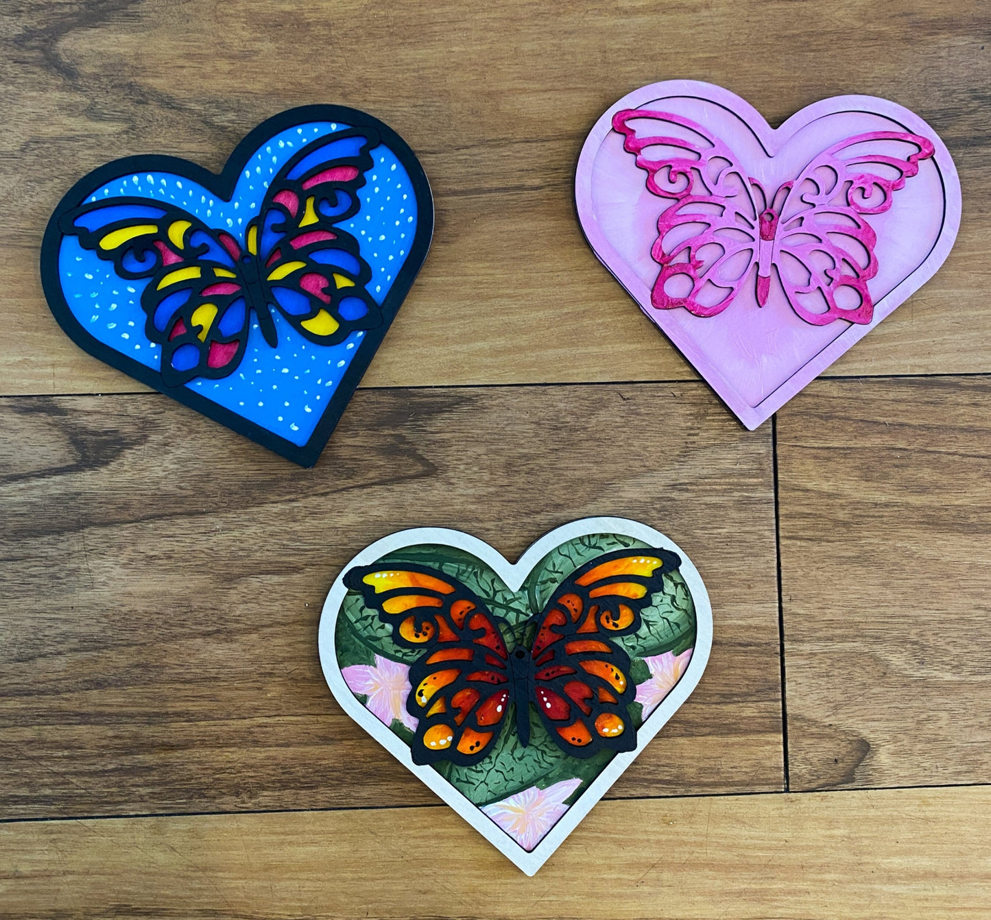 Layered Wood Butterfly And Heart DIY Paint Kit With Paints, Brushes, Wall Hanger And Glue Included