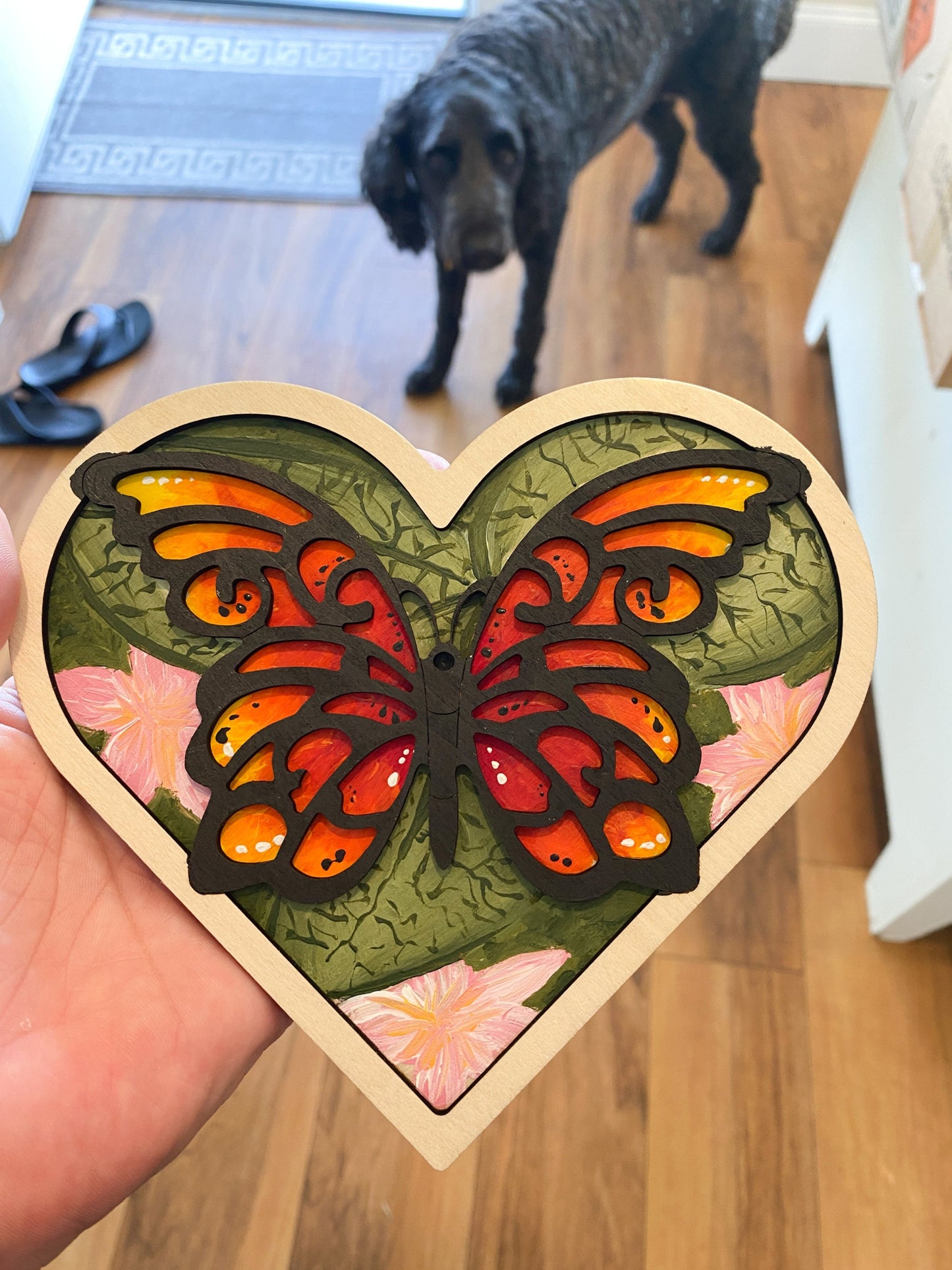 Layered Wood Butterfly And Heart DIY Paint Kit With Paints, Brushes, Wall Hanger And Glue Included