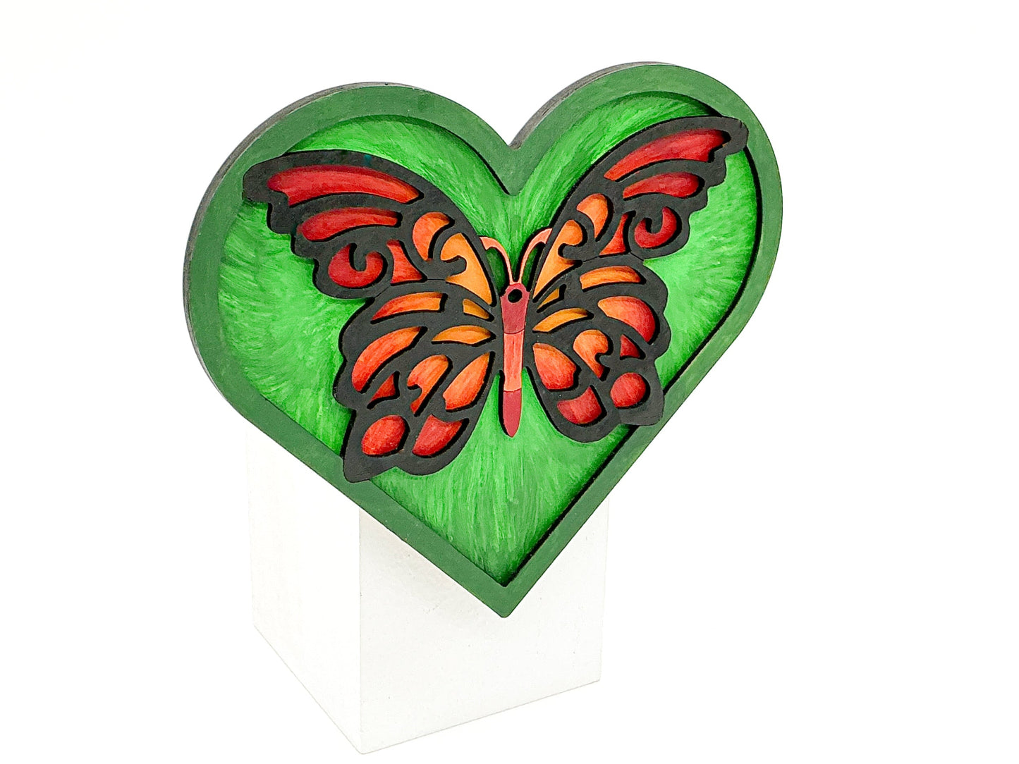 Layered Wood Butterfly And Heart DIY Paint Kit With Paints, Brushes, Wall Hanger And Glue Included
