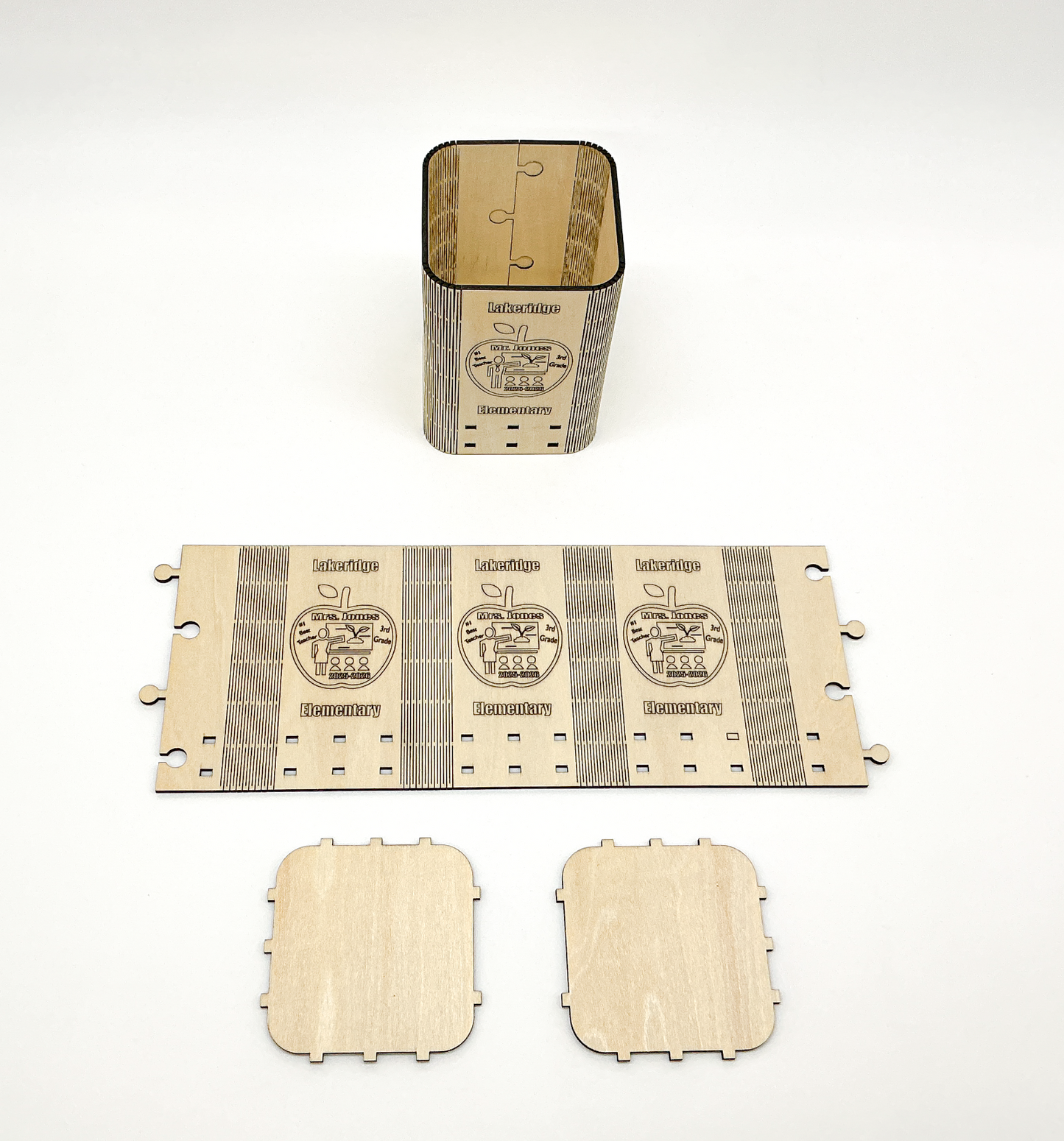 Top-Down View Of Pencil Holder Showing Wood Before Assembly.