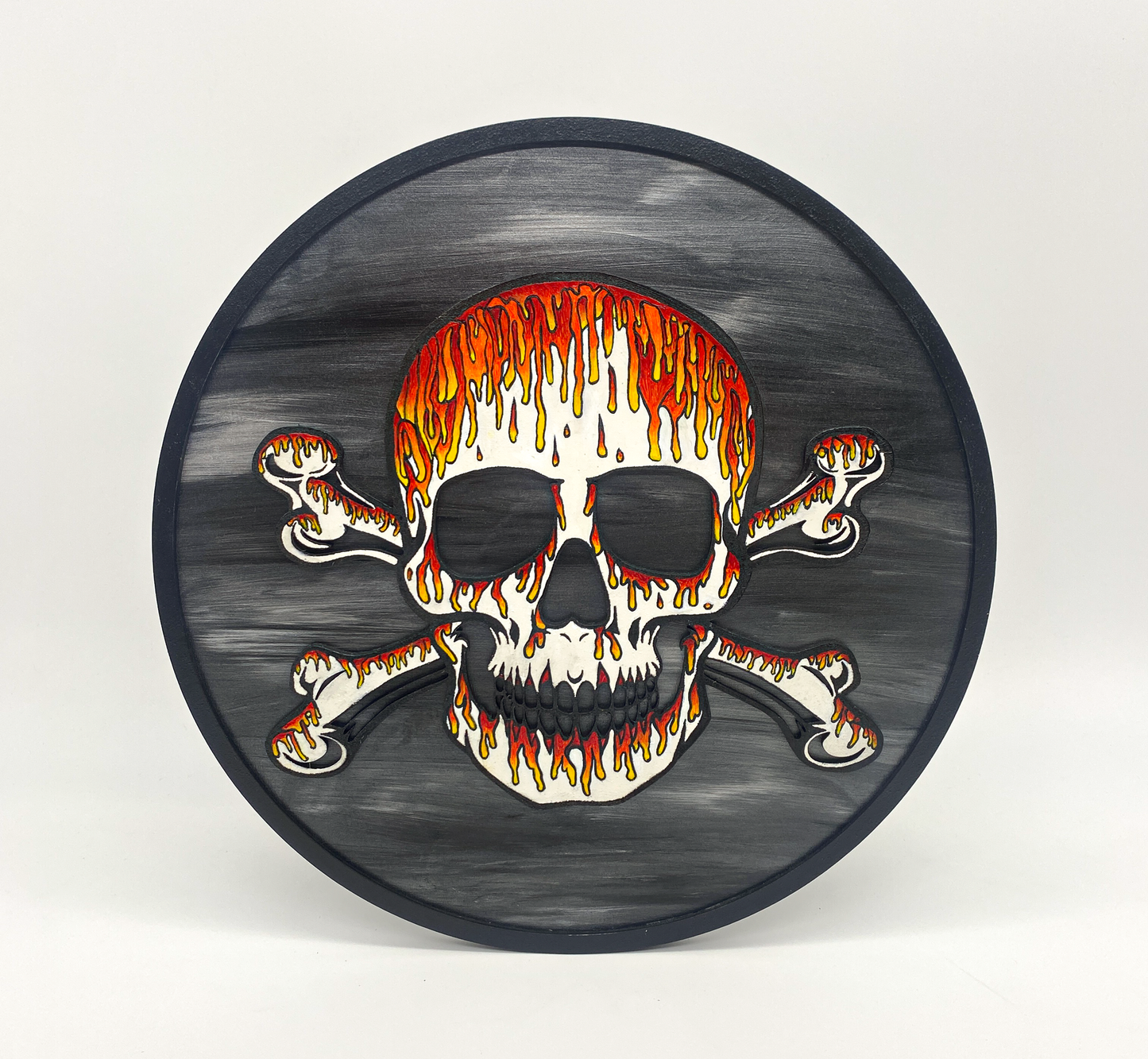 Dripping Skull Art | Hand-Painted Layered Wood Design Red, Orange, Yellow