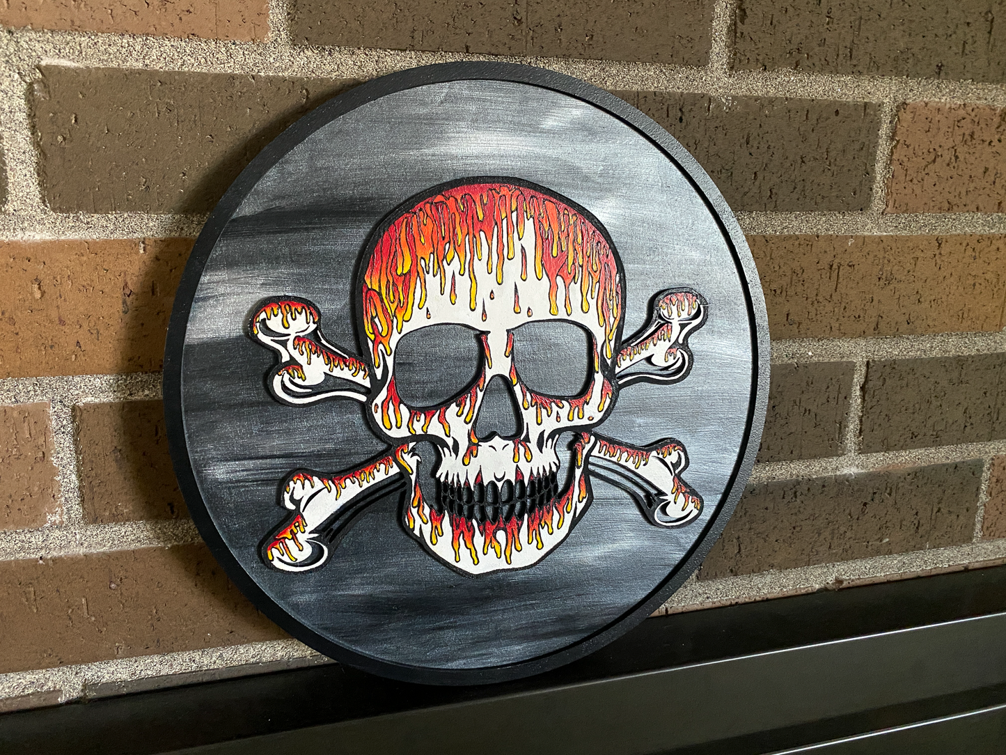 Dripping Skull Art | Hand-Painted Layered Wood Design Red, Orange, Yellow