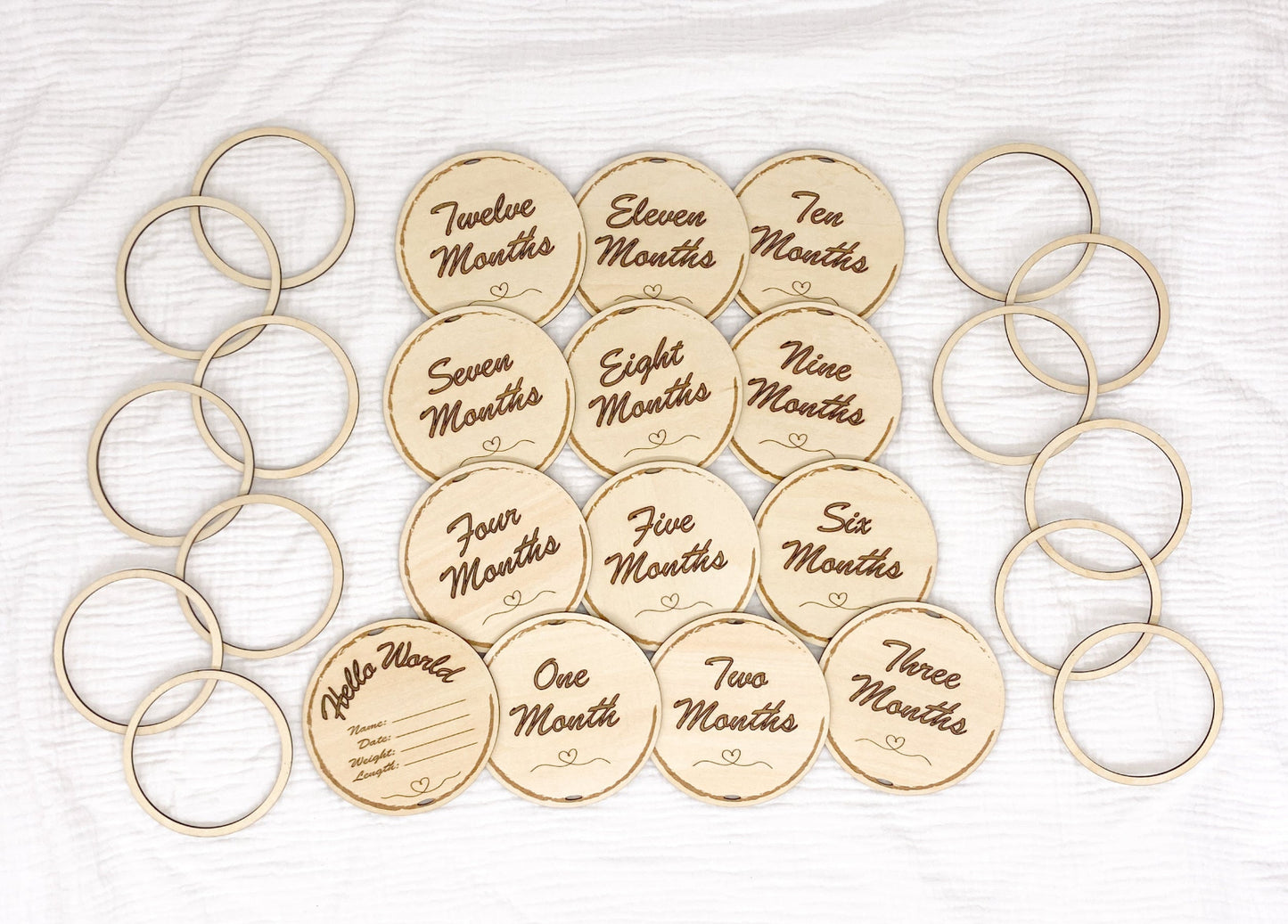 Wooden Baby Milestone Marker Set With 13 Monthly Markers And Matching Photo Frames For Baby's First Year