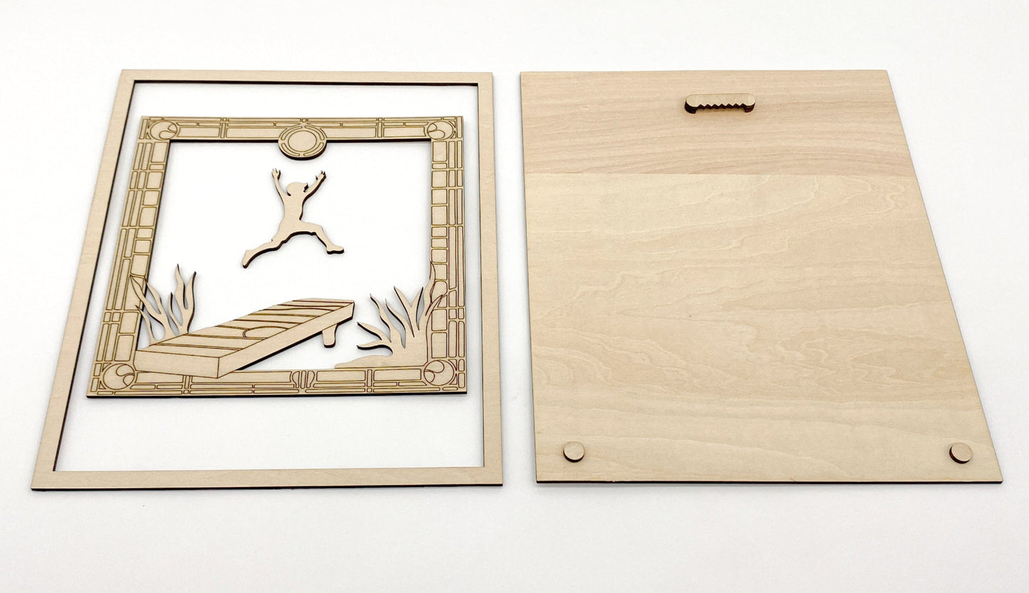 Layered Wood DIY Paint Kit Featuring "I Only Have One Rule... No One Can Have More Fun Than Me" Design With 3D Wooden Boy Figure, Frame, Paints, Brushes, Glue, And Hanging Hardware