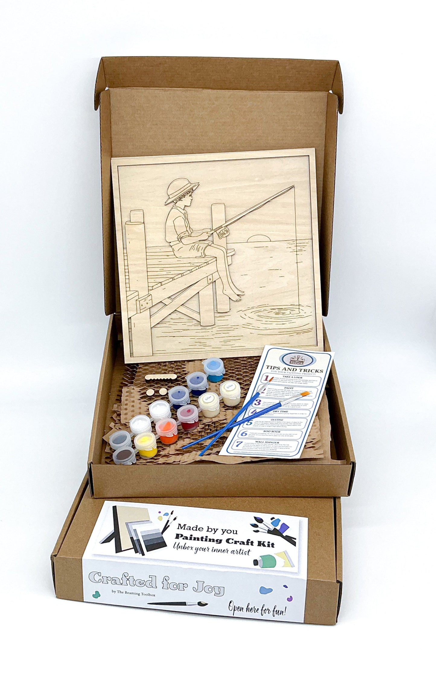 Keep Calm And Fish On DIY Paint Kit With Layered Wood Design, Paints, Brushes, Glue, And Hanger For Creative Wall Art Project