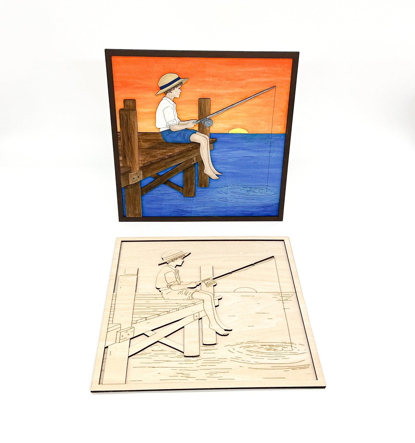Keep Calm And Fish On DIY Paint Kit With Layered Wood Design, Paints, Brushes, Glue, And Hanger For Creative Wall Art Project
