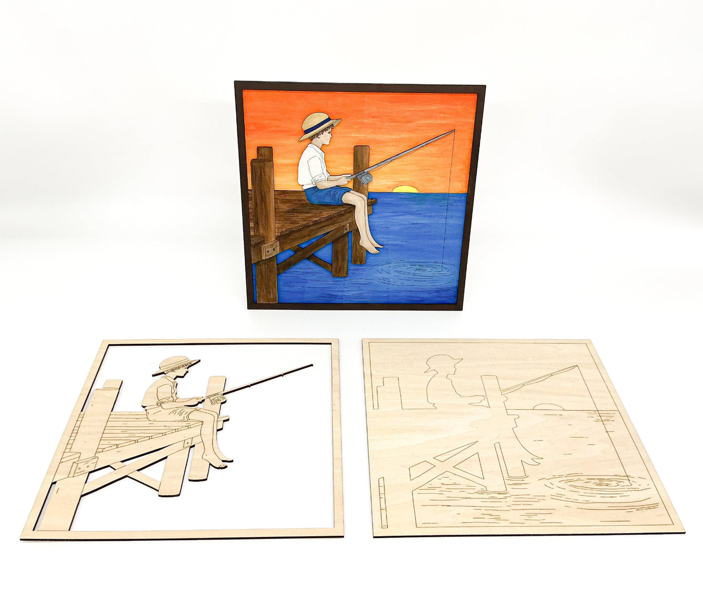 Keep Calm And Fish On DIY Paint Kit With Layered Wood Design, Paints, Brushes, Glue, And Hanger For Creative Wall Art Project