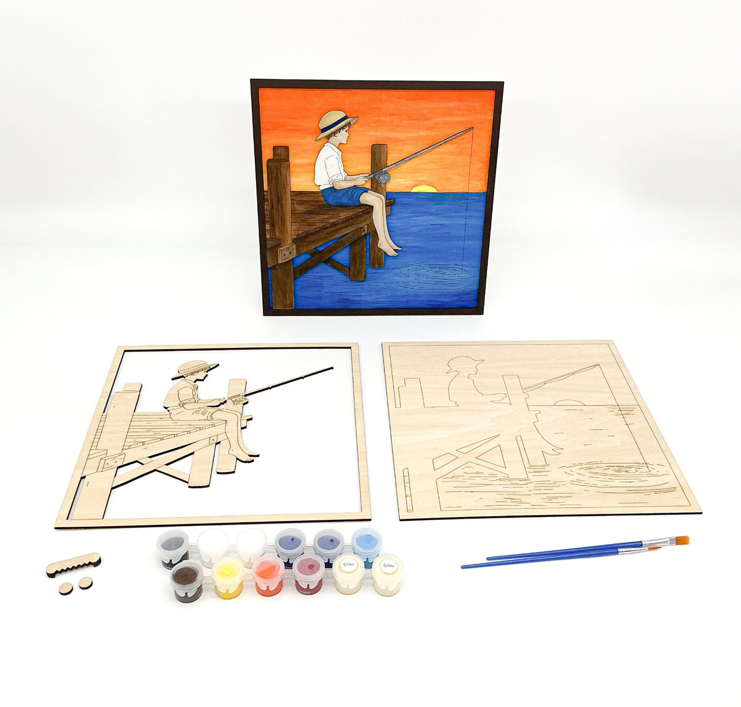 Keep Calm And Fish On DIY Paint Kit With Layered Wood Design, Paints, Brushes, Glue, And Hanger For Creative Wall Art Project