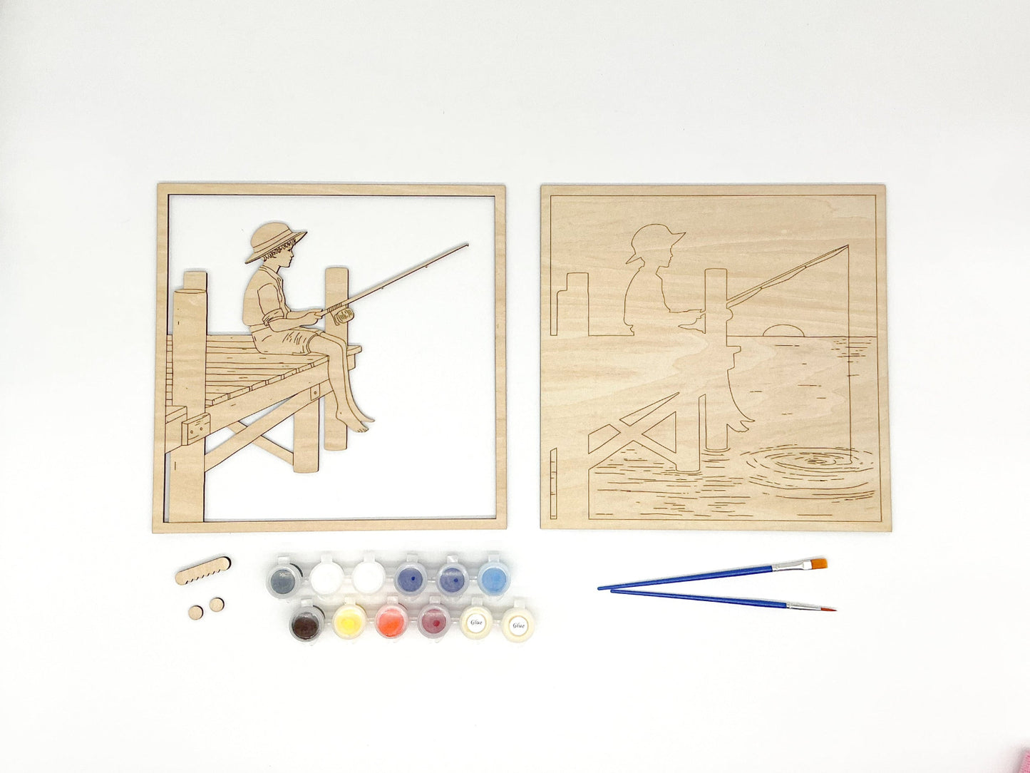 Keep Calm And Fish On DIY Paint Kit With Layered Wood Design, Paints, Brushes, Glue, And Hanger For Creative Wall Art Project