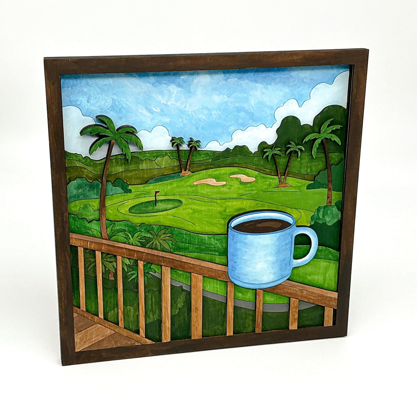 Lanai Mornings DIY Paint Kit With Layered Tropical Wood Design, Acrylic Paints, Brushes, Glue, And Hanger For Calming Island-Inspired Wall Art