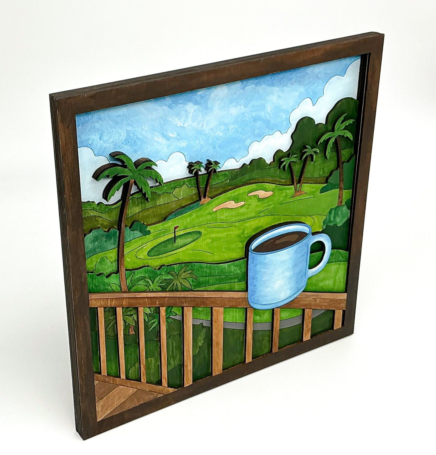 Lanai Mornings DIY Paint Kit With Layered Tropical Wood Design, Acrylic Paints, Brushes, Glue, And Hanger For Calming Island-Inspired Wall Art