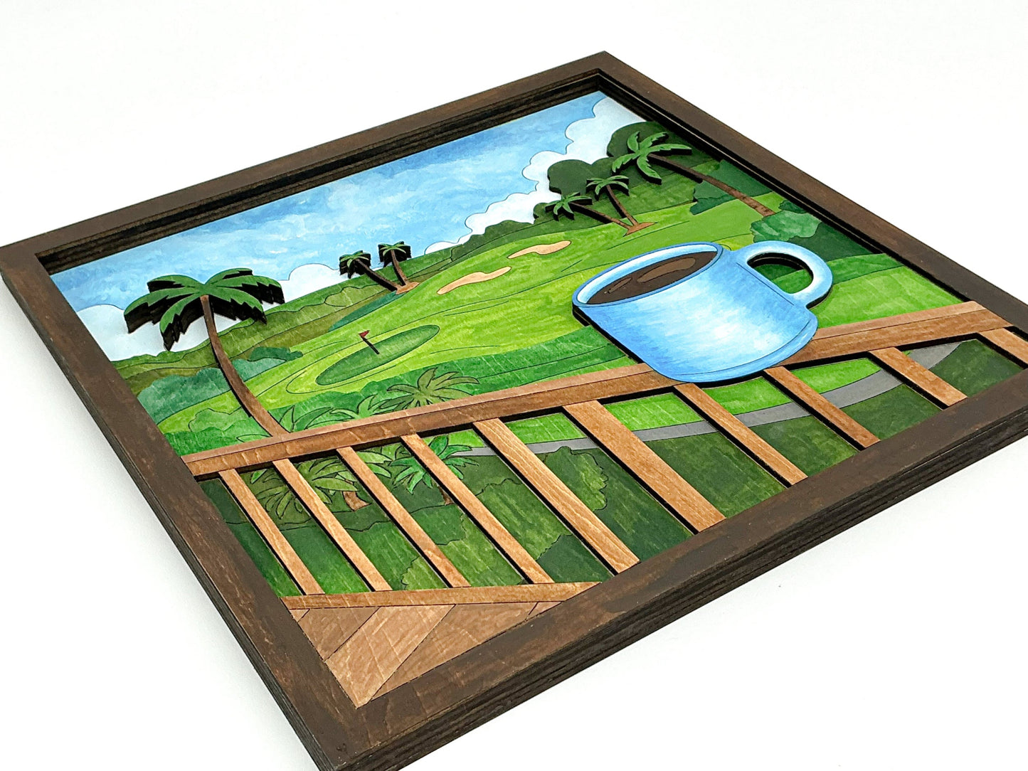 Lanai Mornings DIY Paint Kit With Layered Tropical Wood Design, Acrylic Paints, Brushes, Glue, And Hanger For Calming Island-Inspired Wall Art