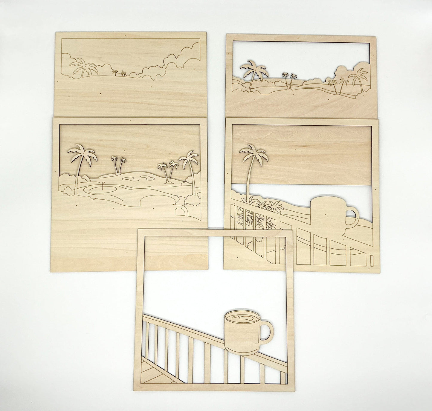 Lanai Mornings DIY Paint Kit With Layered Tropical Wood Design, Acrylic Paints, Brushes, Glue, And Hanger For Calming Island-Inspired Wall Art