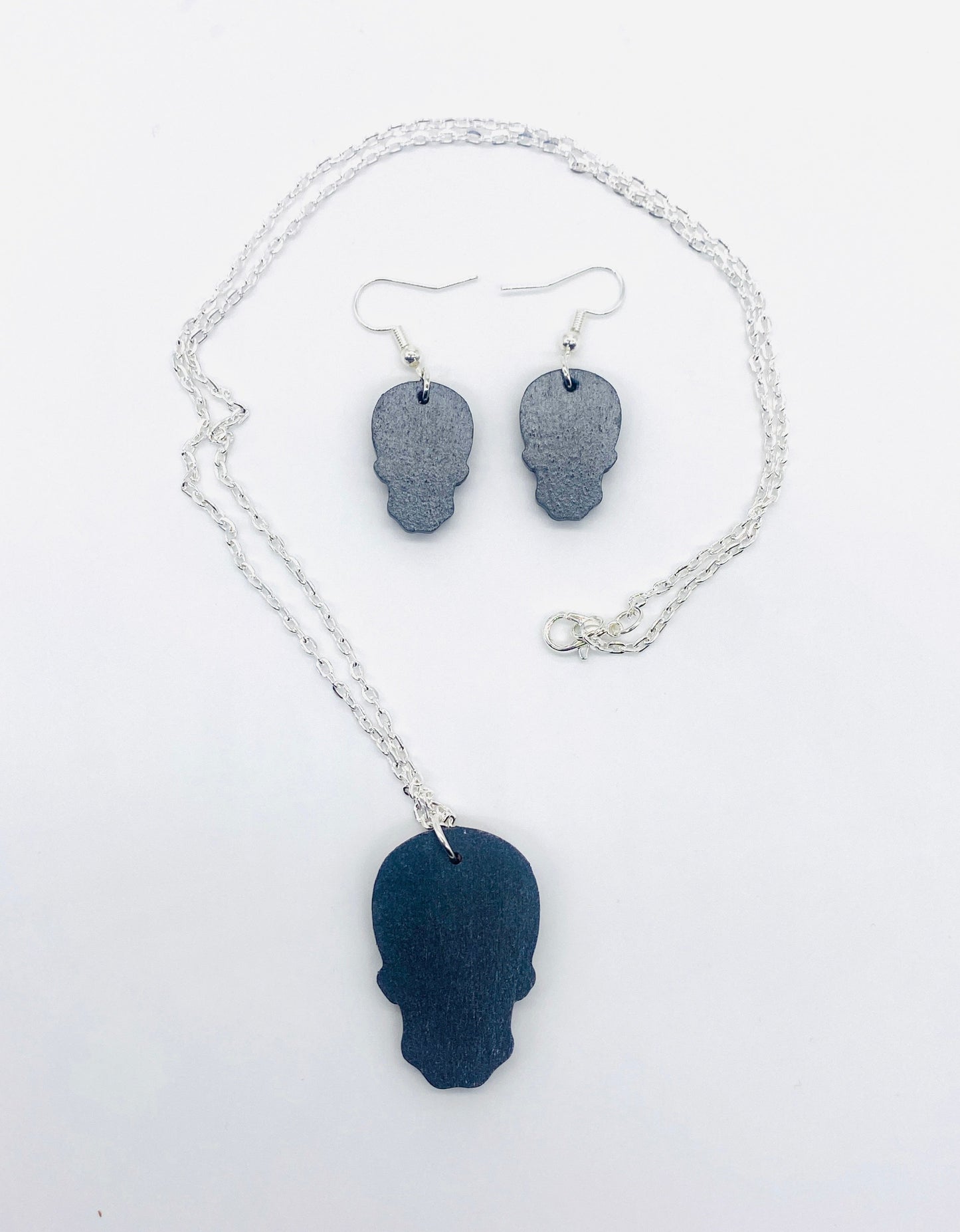 Back Of Skeleton Necklace and Earrings. Showing Full Necklace Chain