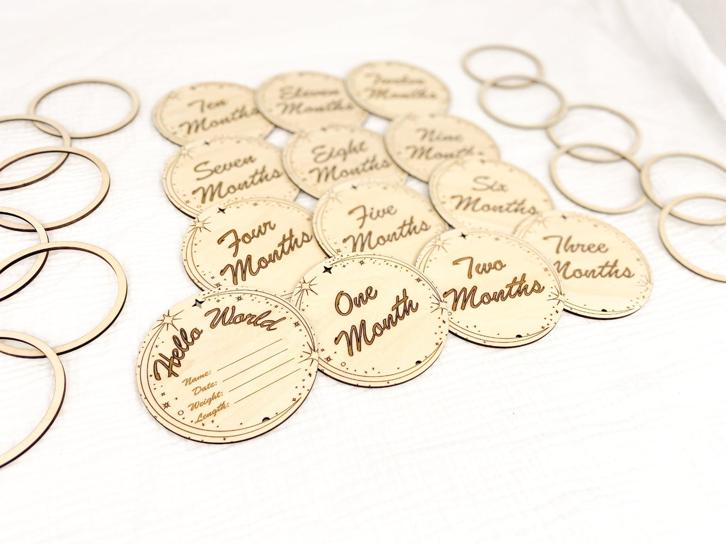 Moon And Stars Wooden Baby Milestone Marker Set With 13 Monthly Markers And Matching Photo Frames For Baby's First Year