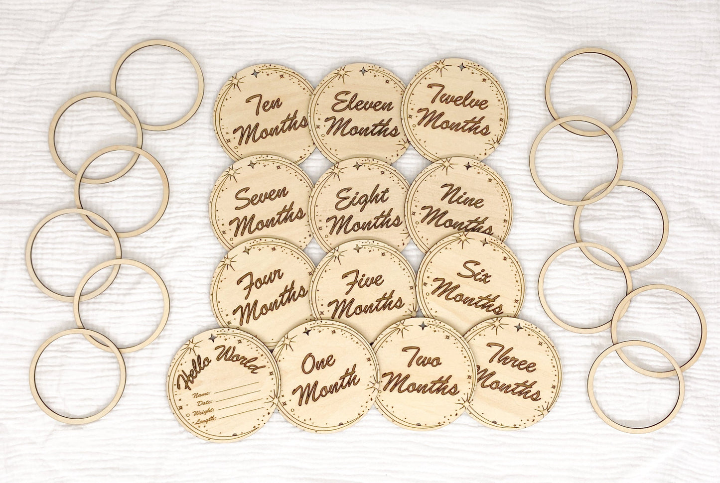 Moon And Stars Wooden Baby Milestone Marker Set With 13 Monthly Markers And Matching Photo Frames For Baby's First Year