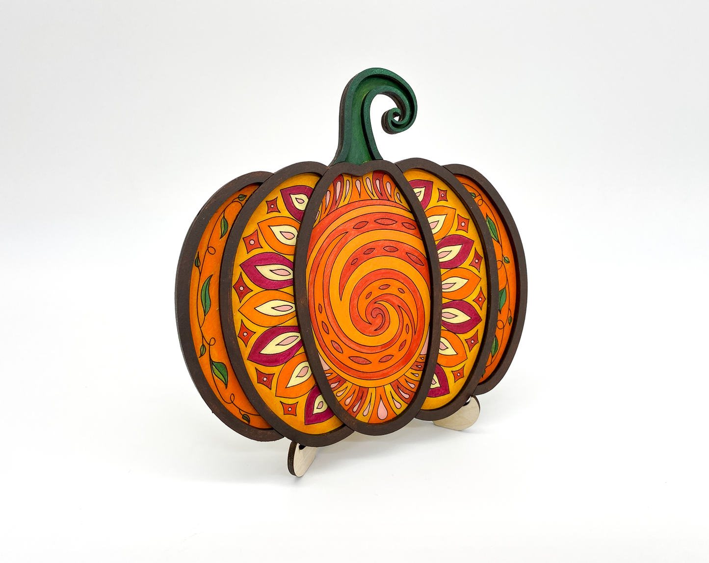 "Pumpkin Floral Mandala", Wood Layered DIY Paint Kit