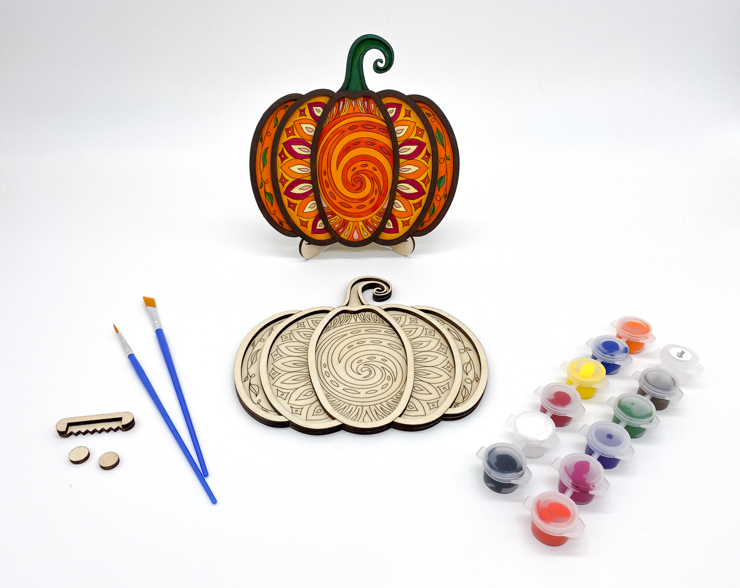 "Pumpkin Floral Mandala", Wood Layered DIY Paint Kit