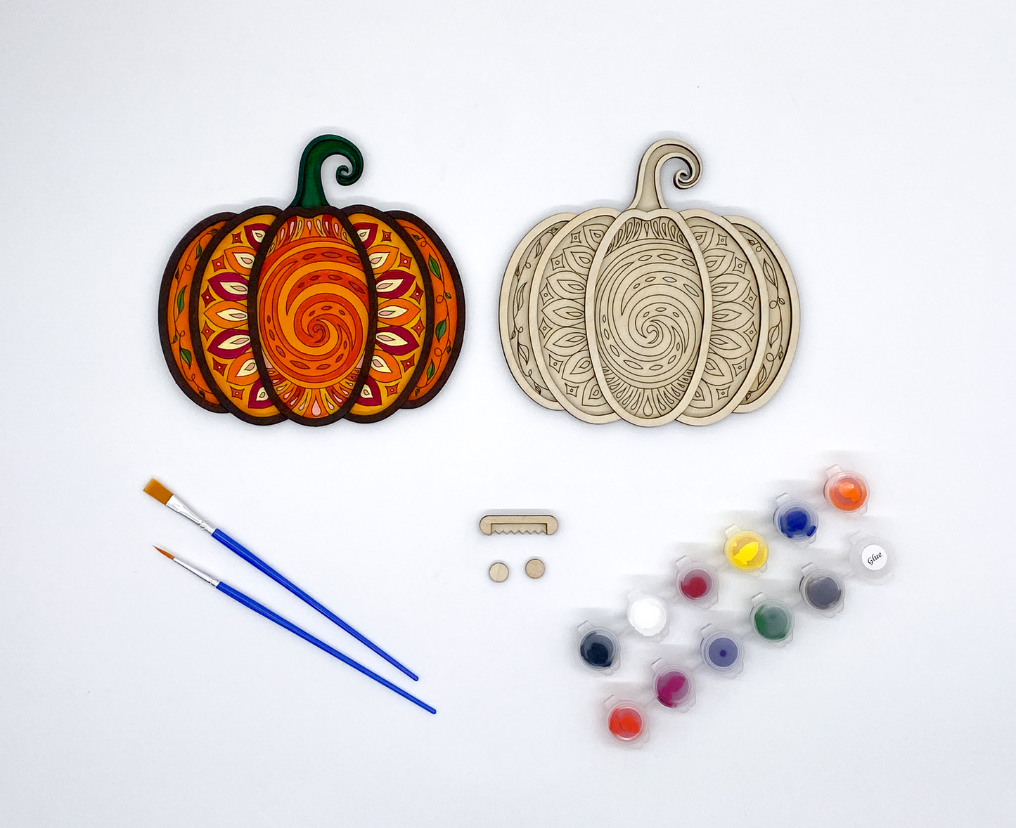 "Pumpkin Floral Mandala", Wood Layered DIY Paint Kit