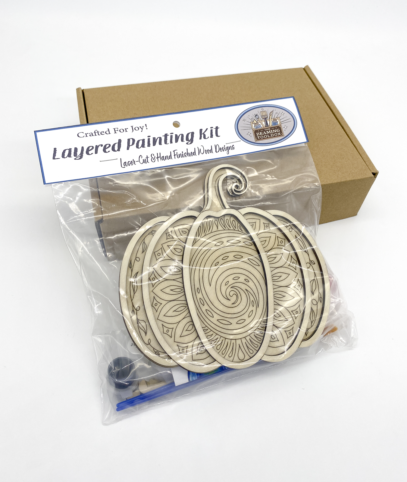 "Pumpkin Floral Mandala", Wood Layered DIY Paint Kit