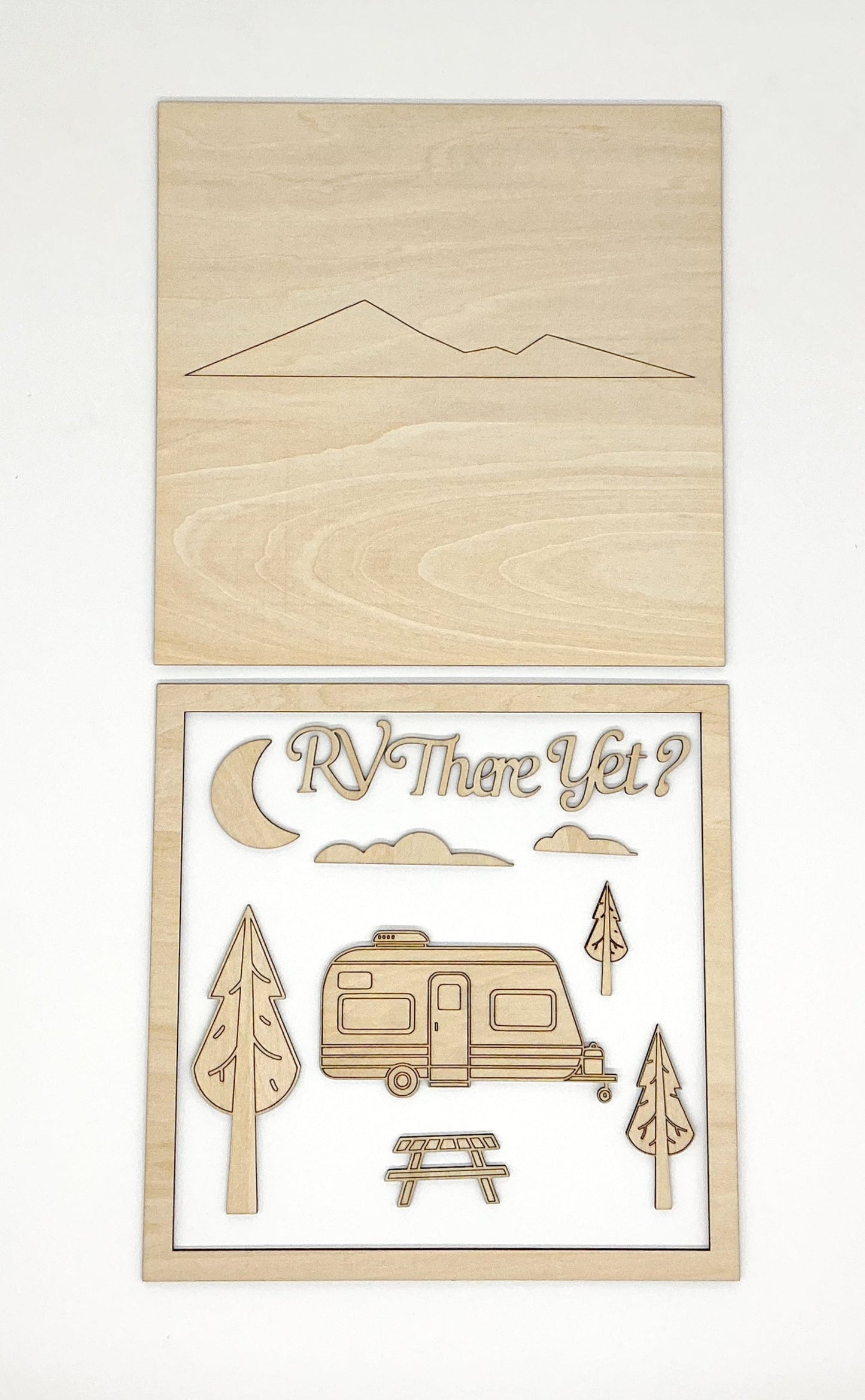 RV There Yet DIY Paint Kit With Layered Wooden RV Scene, Trees, Moon, Picnic Table, Acrylic Paints, Brushes, Glue, And Wall Hanger For Camp-Inspired Art