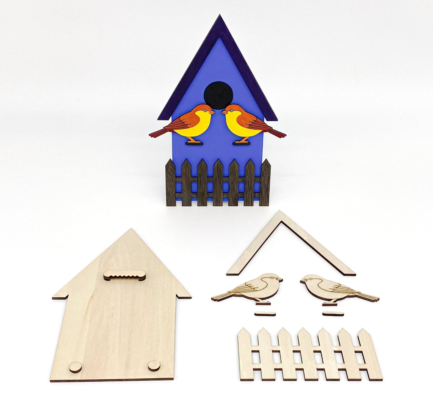 Tiny Tweets DIY Paint Kit With Layered Wood Birdhouse, Birds, Fence, Paints, Brushes, And Glue For Customizable Wall Art Craft Project