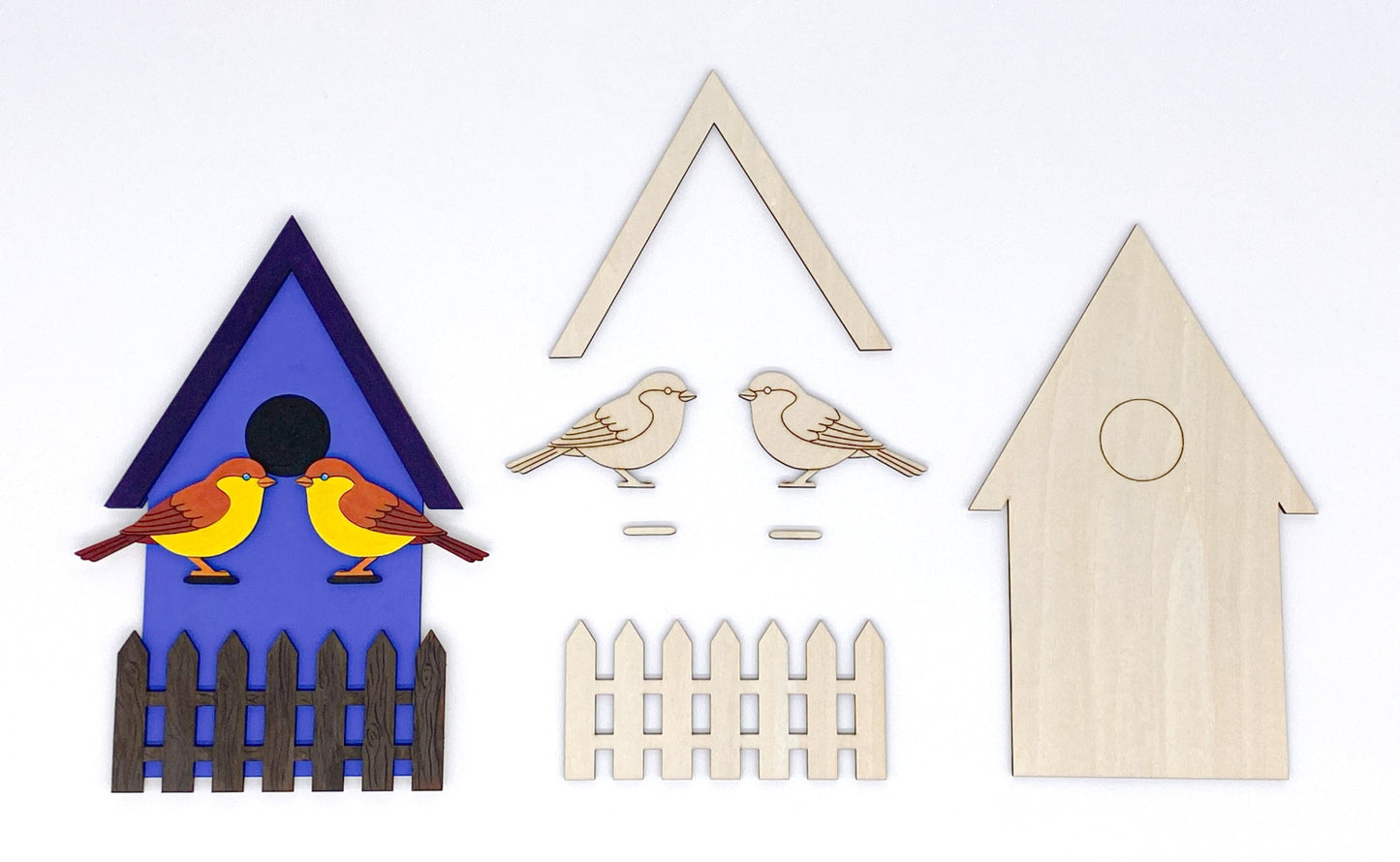 Tiny Tweets DIY Paint Kit With Layered Wood Birdhouse, Birds, Fence, Paints, Brushes, And Glue For Customizable Wall Art Craft Project