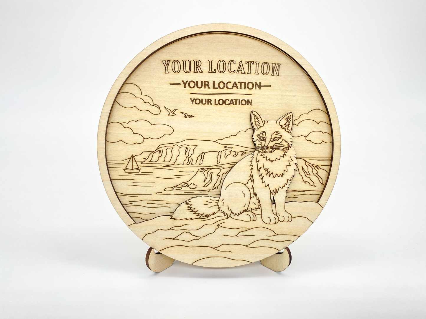 Personalized fox coastal layered wood paint kit with custom text on white background front view