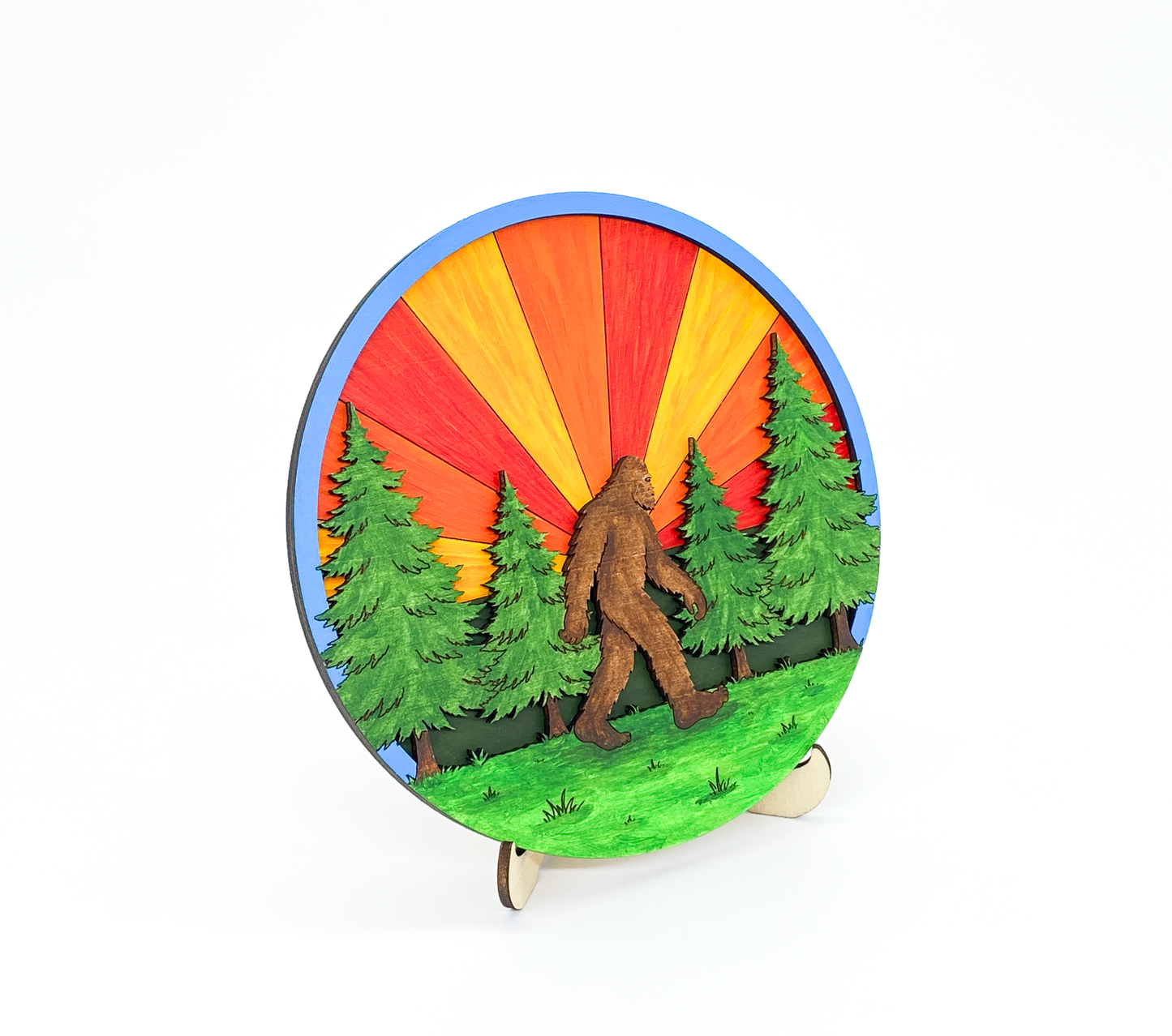Side view of the finished Sasquatch wood kit showing the 3D dimensional depth and layered birch plywood construction