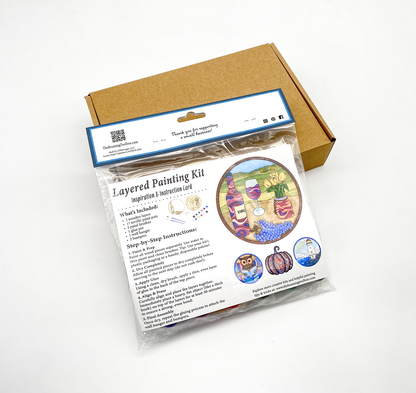 Back of the DIY kit package detailing instructions, the assembly process, and examples of other art kits available