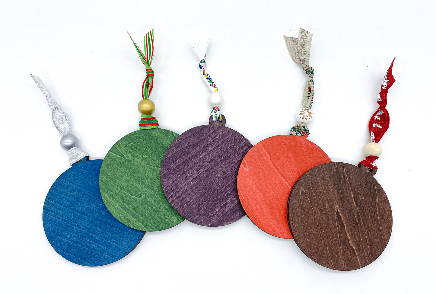 Back view of Coffee Christmas Ornaments with different stain colors