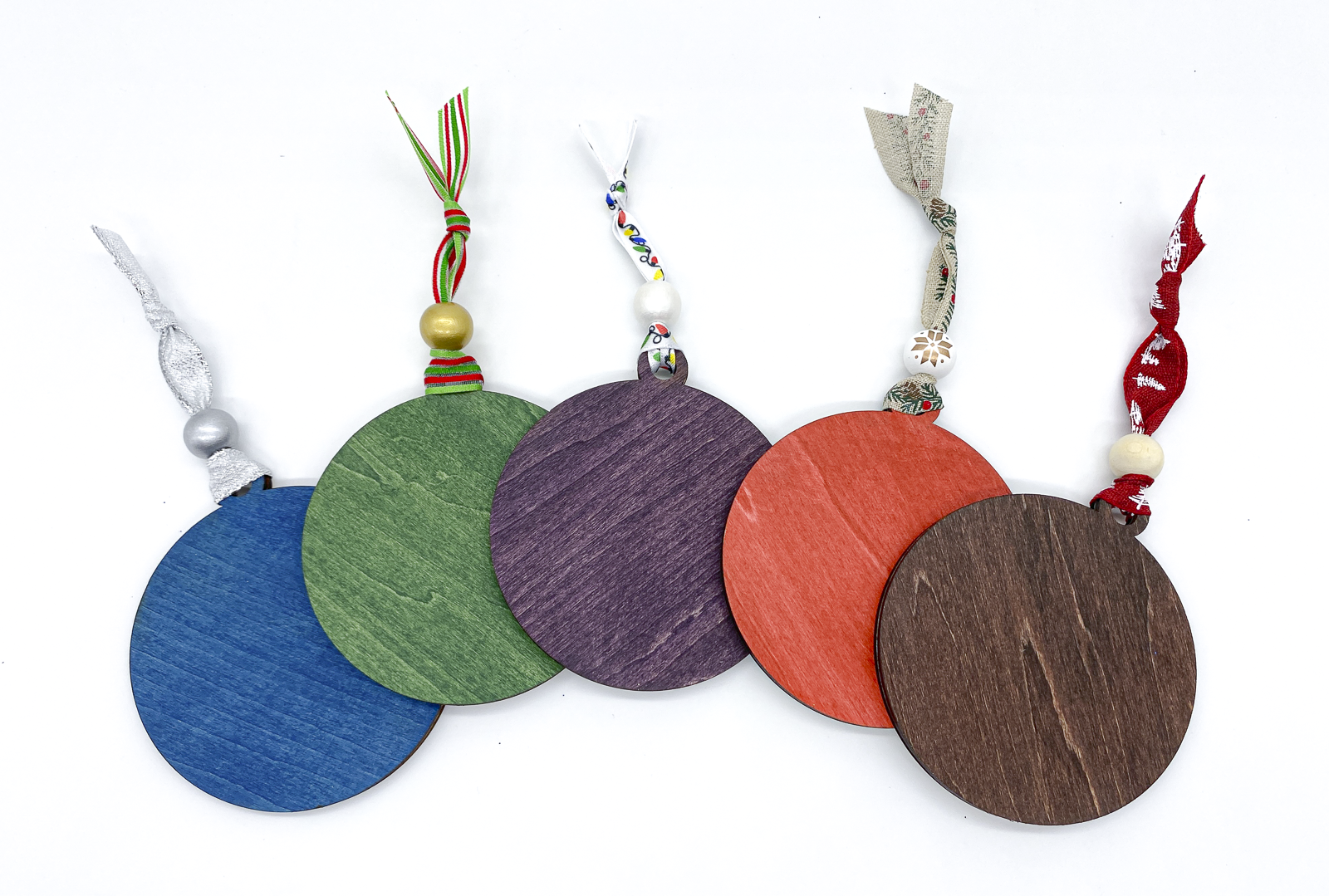 Back view of Coffee Christmas Ornaments with different stain colors