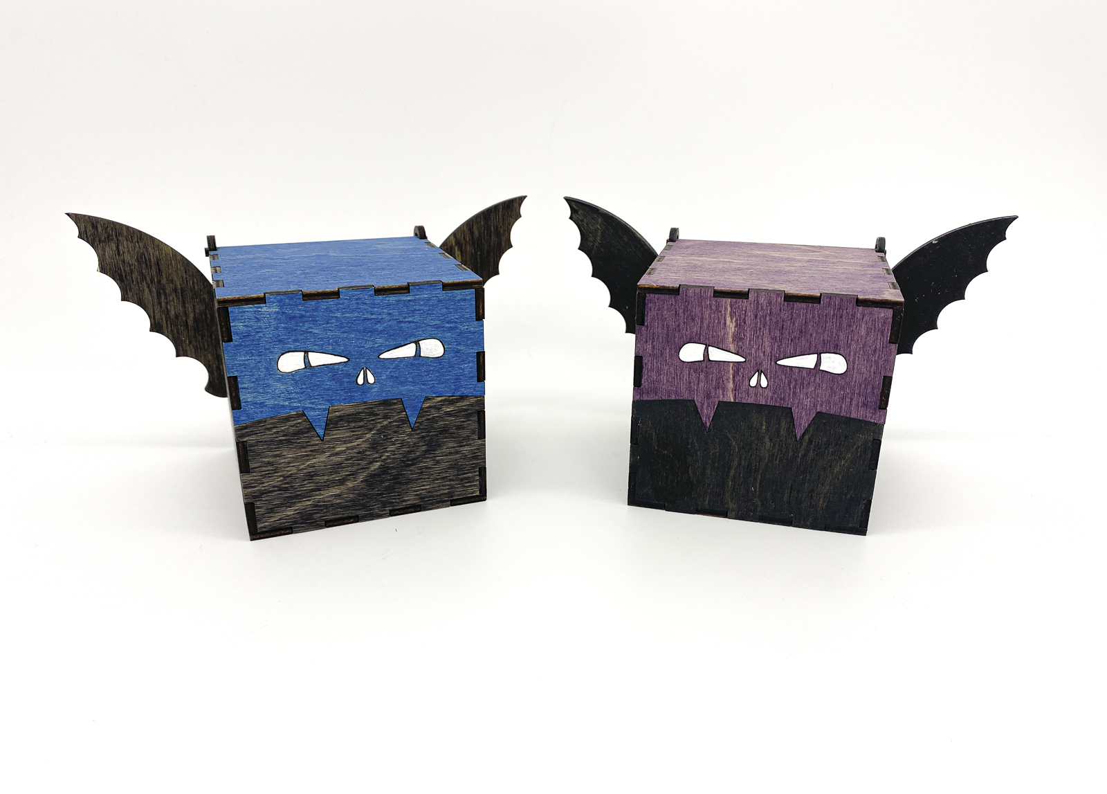 Small gothic wooden bat boxes for jewelry or Halloween décor.