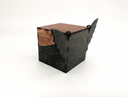 Side view of the mahogney bat box keepsake