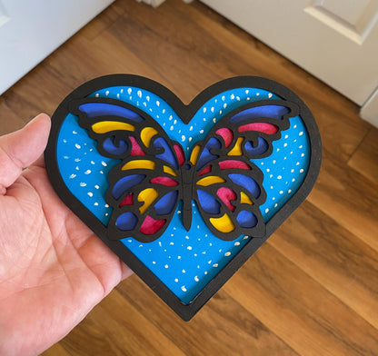 Layered Wood Butterfly And Heart DIY Paint Kit With Paints, Brushes, Wall Hanger And Glue Included