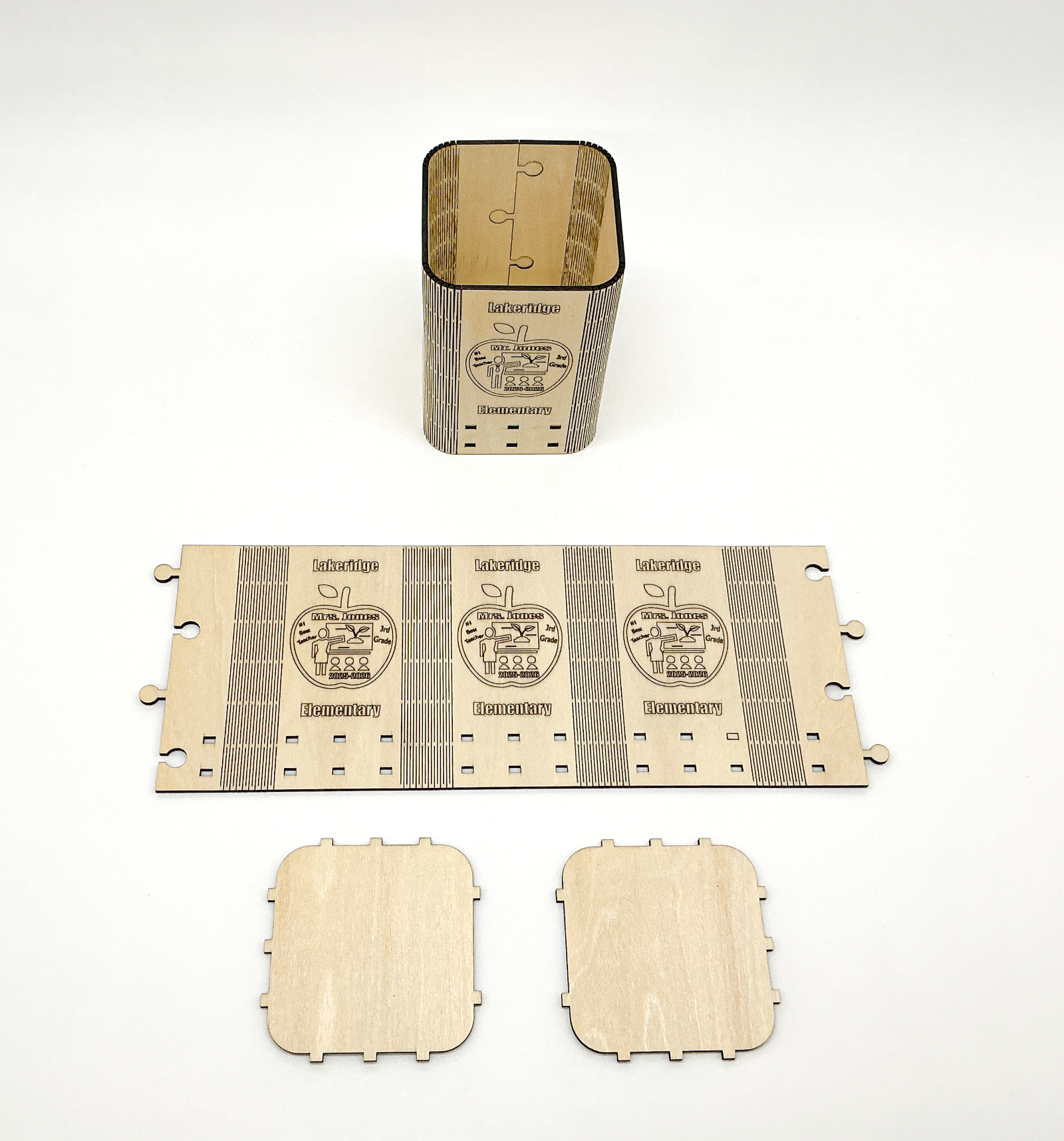 Top-Down View Of Pencil Holder Showing Wood Before Assembly.