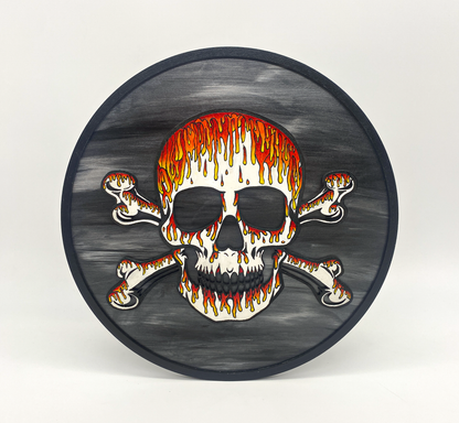 Dripping Skull Art | Hand-Painted Layered Wood Design Red, Orange, Yellow