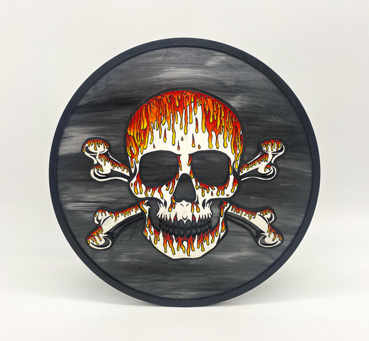 Dripping Skull Art | Hand-Painted Layered Wood Design Red, Orange, Yellow