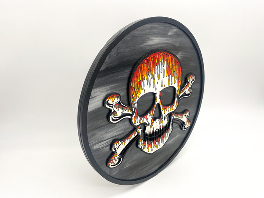 Dripping Skull Art | Hand-Painted Layered Wood Design Red, Orange, Yellow