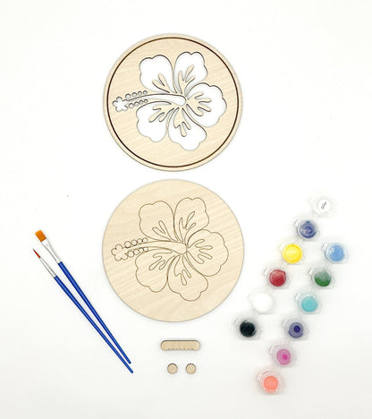 DIY Wood Painting Craft Kit, Mini Moments, Hawaiian Hibiscus Flower Art Kit